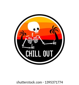 Skeleton and inscription - chill out. It can be used for sticker, patch, phone case, poster, t-shirt, mug etc.
