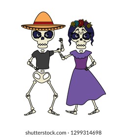 skeleton of katrina and mariachi characters