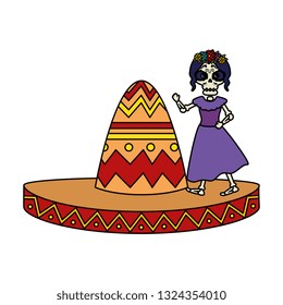 skeleton of katrina with mexican hat character