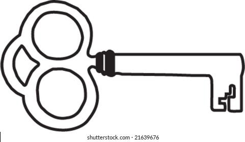 Skeleton Key Silhouette Vector Illustration over a white background