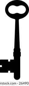Ilustración vectorial de la silueta de la llave del esqueleto - silueta negra simple de la llave antigua del esqueleto del estilo del vintage aislada en un fondo blanco sólido liso