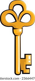 Skeleton key tattoo, illustration, vector on a white background.