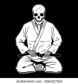 SKELETON IN KIMONO WHITE BLACK BACKGROUND