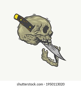 The skeleton and a knife. Can be used as a sketch of a tattoo.