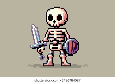 Skeleton knight monster pixel art 8 bit style illustration