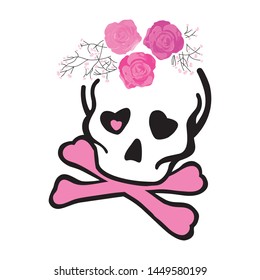 skeleton lady with roses crown, logo icon