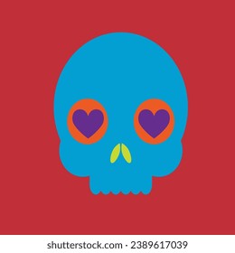 Skeleton in love in blue with purple eyes