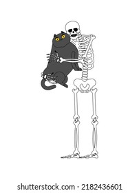 Skeleton love cat. Skeleton hugging cat. My favorite kitten. Death and the kitty.