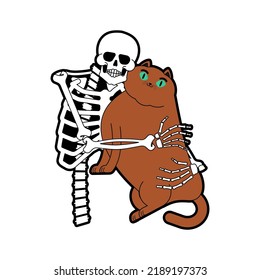 Skeleton love cat. Skeleton hugging cat. My favorite kitten. Death and the kitty.