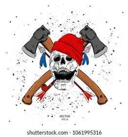 skeleton of a lumberjack with axes. vector illustration
