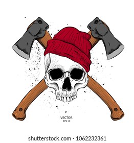 skeleton of a lumberjack with axes. vector illustration