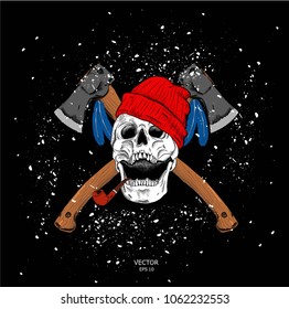 skeleton of a lumberjack with axes. vector illustration