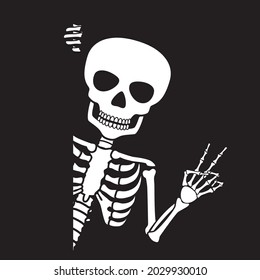 Skeleton make peace gesture. Halloween vector illustration.