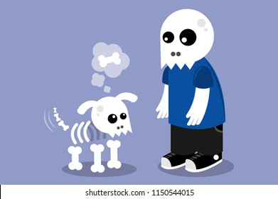 Skeleton man and dog cartoon vector illustration