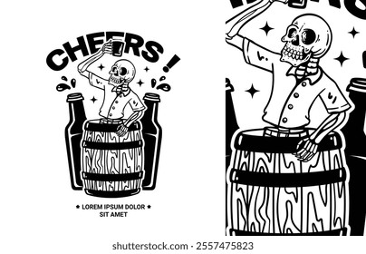 skeleton man drinking beer. Design suitable for logos, posters etc