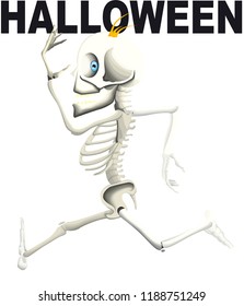 A skeleton of man is running for halloween