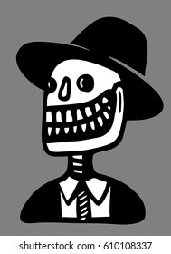 Skeleton man smiling with hat