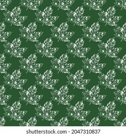 Skeleton maple leaf pattern. Vector seamless texture on green background.
Print for fabric, wrapping paper, wall paper, textile, background