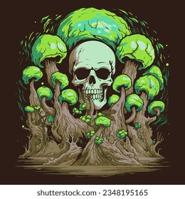 SKELETON EN MASHROOMS | IMPRESIÓN DE ARTE DE VECTOR