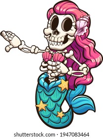 Skeleton mermaid with pink hair dancing. Vector clip art illustration with simple gradients. All on a single layer.
