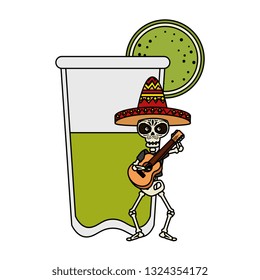 skeleton mexican with guitar and lemonade