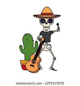 skeleton mexican with hat and guitar