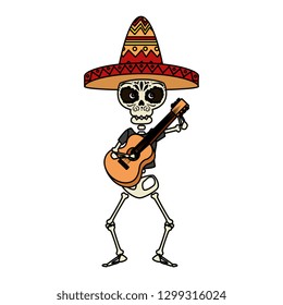 skeleton mexican with hat and guitar