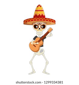 skeleton mexican with hat and guitar