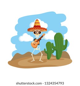 skeleton mexican with hat and guitar
