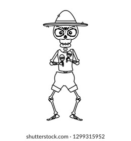 skeleton mexican with hat and maracas