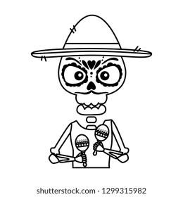skeleton mexican with hat and maracas