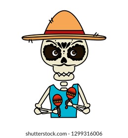 skeleton mexican with hat and maracas