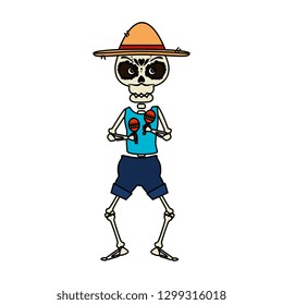skeleton mexican with hat and maracas