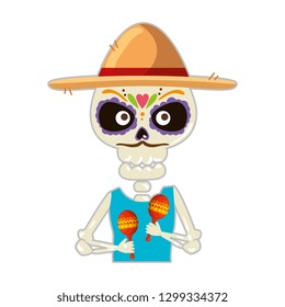 skeleton mexican with hat and maracas