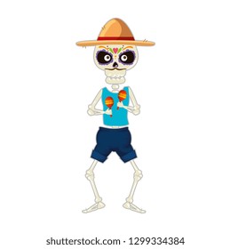 skeleton mexican with hat and maracas