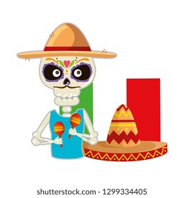 skeleton mexican with hat and maracas