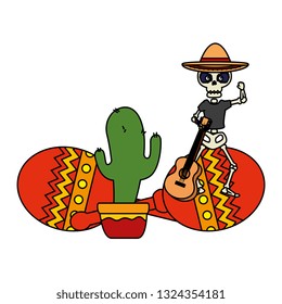 skeleton mexican with hat and maracas