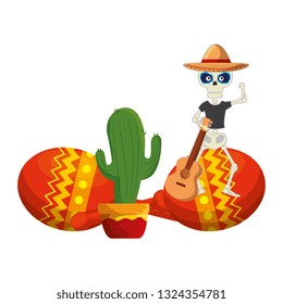 skeleton mexican with hat and maracas