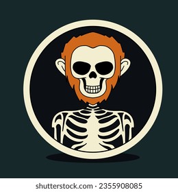 Skeleton monkey in black  and white logo illustration