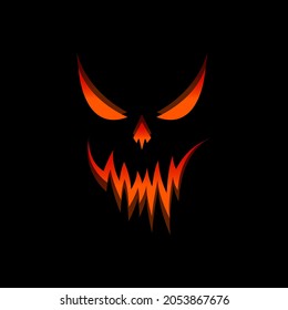 The skeleton of the monster. Red-orange toothy face of a monster on a black background. Element for Halloween. Monster