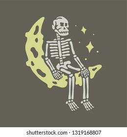 Skeleton moon color green background
