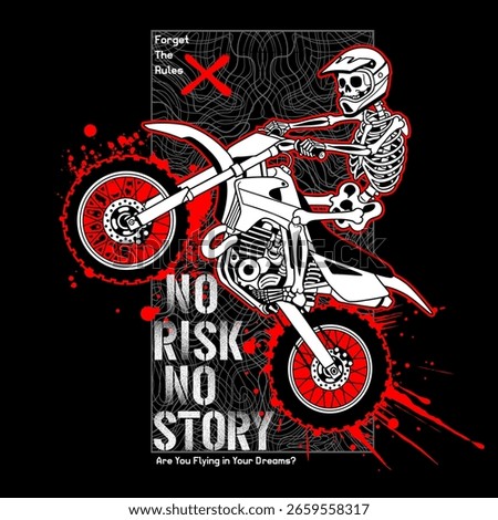 Skeleton Motocross Rider Jump, Vector Art