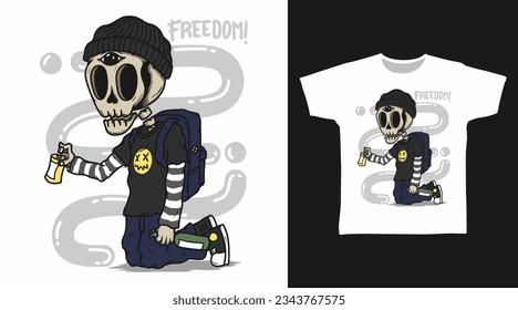 Skeleton mural doodle t shirt and apparel design concepts