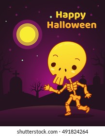Skeleton at night, Halloween character, Vector illustration background