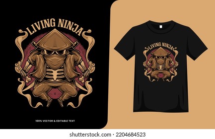 skeleton ninja retro vintage design with tshirt template