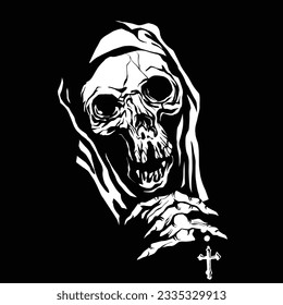 Skeleton nun ghost skull praises with cross creepy vector art 