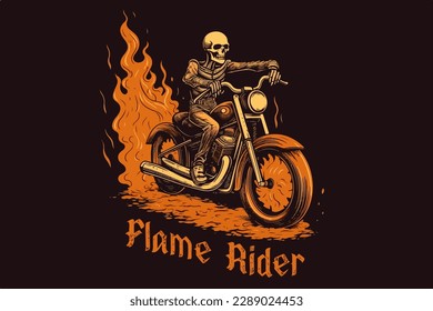 Skeleton on a bike vector vintage illustration for t-shirt.