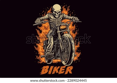Skeleton on a bike vector vintage illustration for t-shirt.