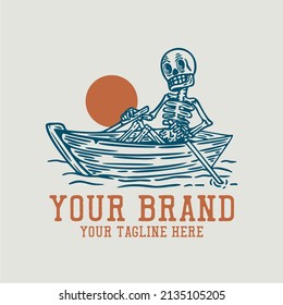 skeleton on the boat vintage t shirt design template