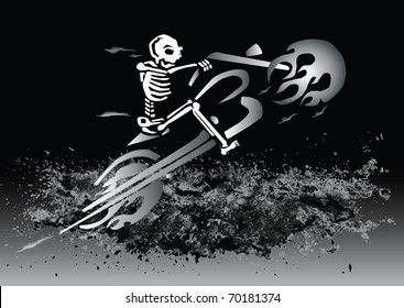 skeleton on flaming motorcycle - eps file available